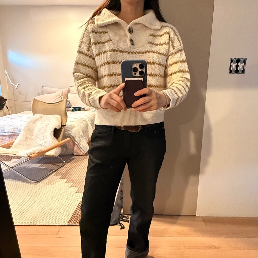 Madewell STRIPED CANBY BUTTON MOCKNECK SWEATER (small but fits like XS)